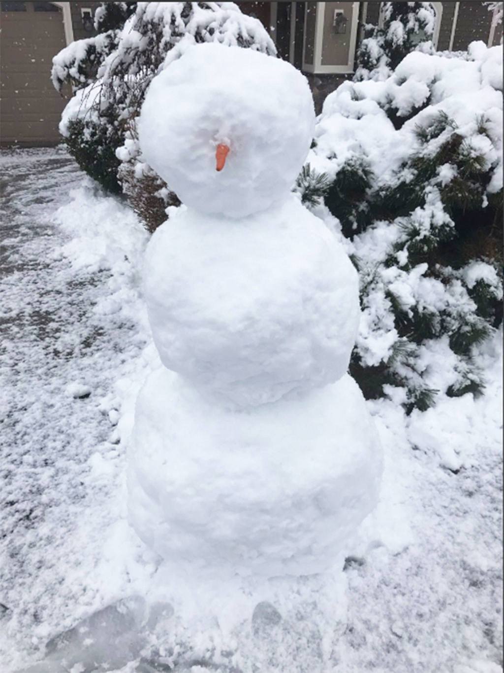Thousands of children around Bellevue got snow days on Monday and Tuesday. Here, a snowman one person built on Feb. 6 (Photo courtesy of Bellevue High School ASB).