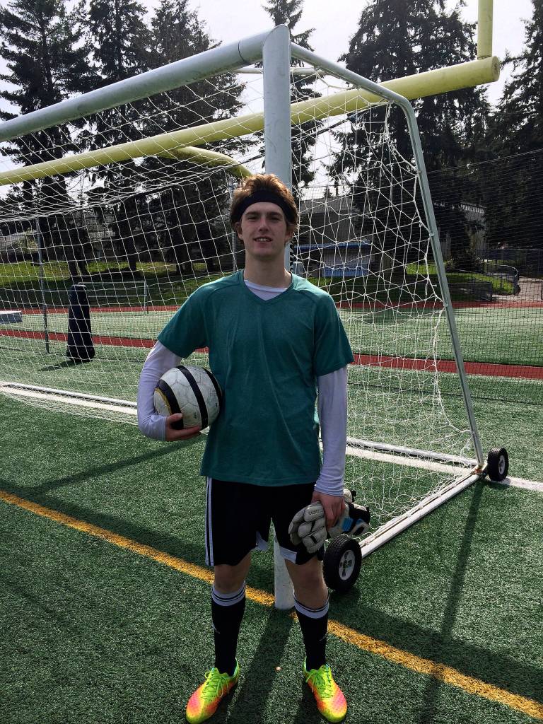 Shaun Scott/staff photo                                Interlake Saints senior goalie Sam Dawson is a dominant force between the posts for his soccer squad. Dawson is one of the Saints&rsquo; most vocal team leaders.
