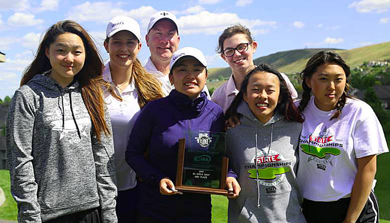 Photo courtesy of Douglas Calvert                                The Interlake Saints girls golf team registered a second place showing at the Class 3A state golf tournament on May 24 at Canyon Lakes Golf Course in Kennewick. The Saints finished with a total of 77 team points. Mercer Island won the tournament, compiling 82 team points. Samantha Na finished in ninth place individually with a total of 164 strokes. Katie Kester captured a 16th place finish individually with 174 strokes. Bronte Polette finished in 22nd place (179 strokes) and Nhi Nguyen finished in 38th place (193 strokes).