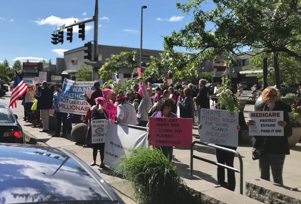 Protesters rally against McMorris Rodgers over AHCA vote at Bellevue fundraiser