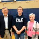 Howard and Judy Johnson with Principal&rsquo;s Scholarship honoree Lukas Corey.