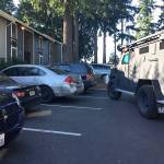 Bellevue SWAT team members arrested two car prowl suspects after they served a search warrant in the 9600 block of South 252nd Street in Kent on Wednesday. Photo courtesy of Bellevue Police Department