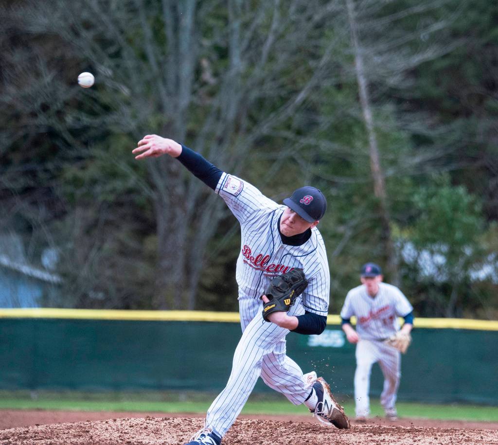 Photo courtesy of Yuchi Zhang                                Elijah Hill unleashes a pitch during the 2017 season with the Bellevue College Bulldogs collegiate baseball team. Hill, who played the past two seasons for the Bulldogs, will play baseball for Creighton University in 2018.