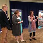 From left, Bellevue Breakfast Rotary Club President Kaj Pedersen, Development Director Alison Morton of Kindering and Executive Director Mimi Siegel of Kindering at the Bellevue Breakfast Rotary Club&rsquo;s regular breakfast meeting. The club donated $20,000 to Kindering through All in for Autism 5K/10K Run/Walk held in April. Photo courtesy of the Bellevue Breakfast Rotary Club