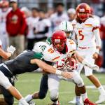 Photo courtesy of Rick Edelman/Rick Edelman Photography                                Newport senior tight end Marcus Fukutomi makes a catch before being tackled for a short gain in a KingCo 4A contest against the rival Skyline Spartans. Skyline defeated Newport 27-17 on Sept. 8.