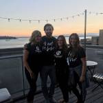 From left, Rachel Hile, Alec Cattarin, Jessica Dahl and Esther Filip during a video shoot for a fundraiser for a trip to Lebanon. The three women traveled to Syrian refugee camps in the country to distribute sweaters and teach women how to cut and style hair, while Cattarin filmed the video. Courtesy of Esther Filip