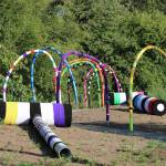 Suzanne Tidwell&rsquo;s knitted art installation of a mammoth croquet field sits on the Redmond Central Connector Phase II at Northeast 95th Street and Willows Road. It will be on display through the end of September. Andy Nystrom/Redmond Reporter