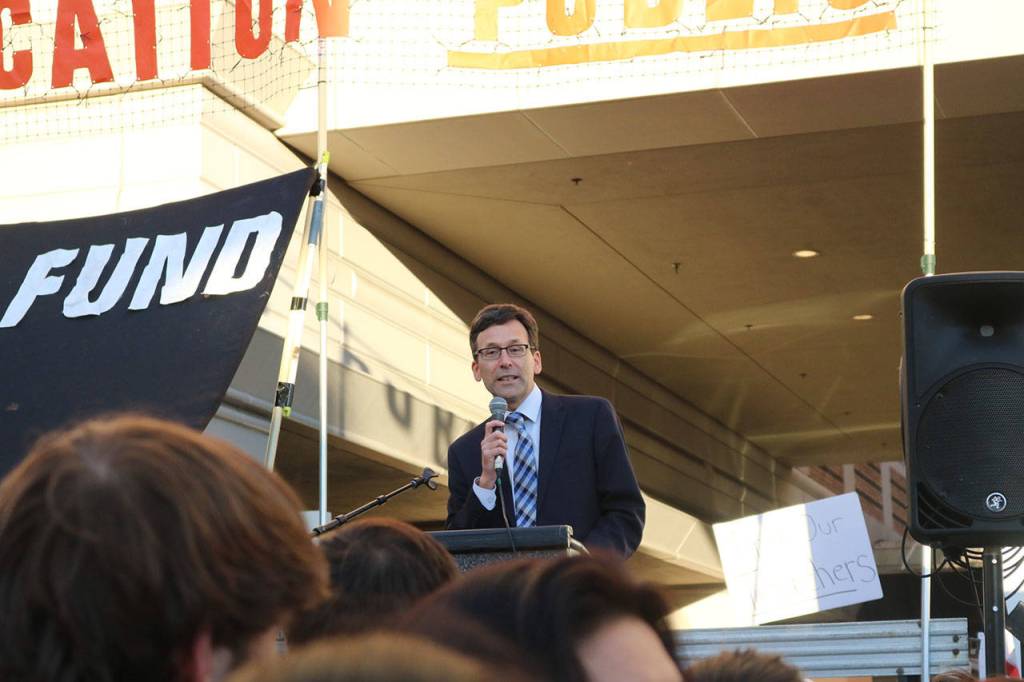 Washington Attorney General Bob Ferguson describes how his office has sued Trump 19 times this year. Nicole Jennings/staff photo