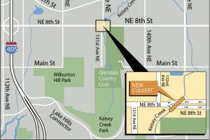 NE 8th lane closures in mid-2018 due to Kelsey Creek culvert replacement