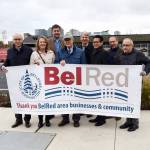 From left, Greg Johnson, Wright Runstad; Patty Rubstello, assistant secretary of WSDOT; Councilmember Kevin Wallace; Mayor John Stokes; Transportation Director Dave Berg; City Manager Brad Miyake; Peter Rogoff, executive director of Sound Transit; and former Mayor Grant Degginger at the celebration for the BelRed transportation projects. Photo courtesy of city of Bellevue