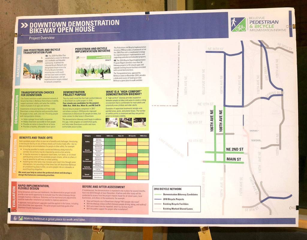If approved, the proposed Demonstration Bikeway Project would temporarily provide bike lanes in Downtown Bellevue. Raechel Dawson/staff photo