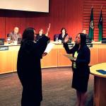 King County District Judge Lisa OToole swears in Janice Zahn as a new Bellevue City Councilmember on Monday. Photo courtesy of city of Bellevue