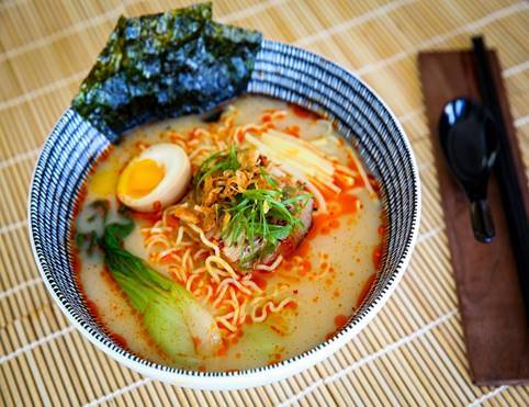 Fat&Feathers: New-style bao sandwiches, ramen & saimin noodle slurp shop Highlights: 5 versions of ramen offered with house-made broths- Tonkatsu with Carlton Farms pork bones, Poultry broth with Draper Valley chicken bones, Dashi, and Vegan | Bao sandwiches- Roasted duck on site, Lan Roc pork belly, Japanese fried chicken, Portobello mushroom