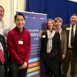 From left, Tom Leonidas, Adam Mihlstin with the Bellevue Breakfast Rotary Club; Mike Hatada and Cori Walters with the Issaquah Food & Clothing Bank; Pat Turner, Alex Hopkins, and President Kaj Pedersen with Bellevue Breakfast Rotary Club at the Feb. 16 club meeting. Photo courtesy of Bellevue Breakfast Rotary Club
