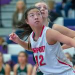 Photo courtesy of Patrick Krohn/Patrick Krohn Photography                                Newport Knights senior Vanessa Hsia, who is one of three team captains, battled for position for a rebound with a Skyline player in a loser-out playoff game on Feb. 15 at Lake Washington High School in Kirkland. Skyline defeated Newport 72-57. The Knights finished the 2017-18 season with an overall record of 14-7.