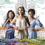 Greek sisters Clotho (Sara Porkalob), Atropos (Jessica Skerritt), and Lachesis (Lauren Du Pree) are responsible for, respectively, spinning, measuring and cutting the thread of life in Village Theatres String. Photo courtesy of Village Theatre