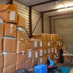 Stacks of boxes just like this fill four storage units of donated goods for the HopeFest on March 3. Alize Asplund/UW News Lab