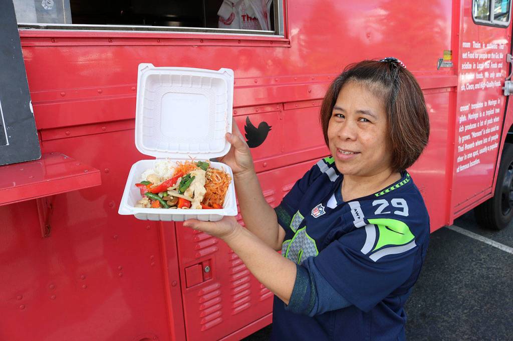 Basil Chicken, Phad Thai and white rice from Maroom Thaim. Raechel Dawson/staff photo