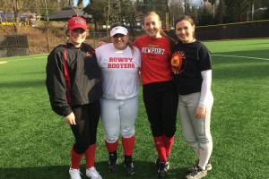 Shortstop Lexsi Barashkoff, senior Taylor Woodey, senior Bridget Johnson and senior Elliet Bradshaw will be four key players during the 2018 season for the Newport Knights. Shaun Scott/staff photo