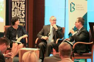 Bellevue Deputy Mayor Lynne Robinson and Mayor John Chelminiak share Bellevues future strategic plans. Photo courtesy of Tim Kelley/Bellevue Downtown Association