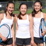 Photo courtesy of Matthew Perlman                                Interlake Saints singles player Addie Eklund, left, won the KingCo 3A singles tournament at Mercer Island High School on May 4. The doubles duo of Olivia Sun (center) and Sylvia Eklund (right) captured the KingCo 3A doubles tournament championship.