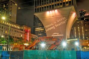 The Neighborhood Action Coalition and Transit Riders Union projected its support of the head tax on May 10, 2018. Photo by Jennifer Durham/Flickr