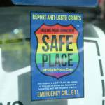 The Safe Place Program sticker is place in the front window by the door to the NE 4th Street Bank of America in Bellevue. Evan Pappas/Staff Photo