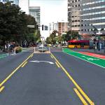 A concept rendering of the what the downtown Bellevue bike lanes will look like once completed. City of Bellevue