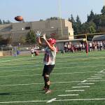 Knights senior receiver Roman Morrison focuses on a pass thrown in his direction on Aug. 17. Shaun Scott/staff photo