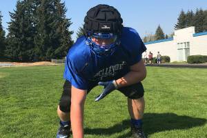 Bellevue Christian Vikings junior Sam Tefft is one of the most dominating lineman in the Class 1A division. Shaun Scott/staff photo