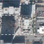 The helistop is located on top of the Bellevue Place building right on NE 8th ST and Bellevue Way NE. Image courtesy of city of Bellevue