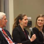 Shannon Walker, center, answers a question from the audience at an autonomous vehicle policy conference on Sept. 19. She was joined in a panel by Steve Marshall, left, and Dr. Anne Brown. Aaron Kunkler/staff photo