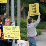 Participants at the rally brought signs to oppose the removal of trees and support the installation of a self-healing distribution grid. Evan Pappas/Staff Photo