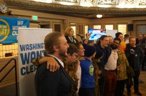 The team that advocated for I-1631 at downtown Seattles Arctic Club on Nov. 6, 2018. Photo by Melissa Hellmann