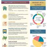 The 2019-20 county budget of $11.7 billion dollars passed by the King County Council. The King County budget priorities are affordable housing and homelessness, public safety, local services, expanding transit access and options, environment, parks and recreation, and equity an health. Graphic courtesy of King County