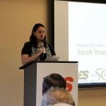 Sarah Yount, former YES client, speaks at YESs 50th anniversary celebration on Nov. 2. Madison Miller/staff photo.