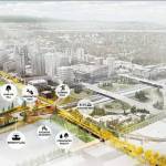 A concept rendering of the Lid Park option proposed for the Grand Connections I-405 crossing. Courtesy Image