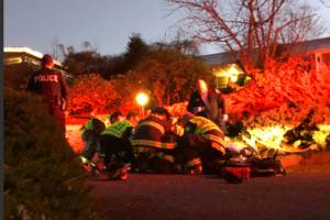Bellevue Medics treat a pedestrian that was struck by a vehicle last night in the Somerset neighborhood. Courtesy of the Bellevue Beat Blog