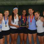 The Interlake Saints girls tennis team earned the Class 3A state championship on May 26 in Kennewick. The Saints, who compiled 41 team points, dominated the entire tournament. Seattle Prep earned second place with 20 team points. Photo courtesy of Matthew Perlman