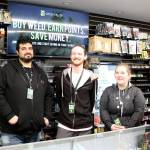 Staff at the Factoria Green Theory retail location. From left: Ari Emadi, Charlie Naughton, Marina Bridenbaugh. Evan Pappas/Staff Photo