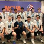 The Space Needle U16 volleyball team, which has Bellevue residents Daniel Lim, Matthew Lucas and David Moran on the team roster, captured second place at the Northern California Volleyball Association bid tournament on Jan. 13 in San Mateo, California. The second-place finish ensured the team a berth in the 2019 Junior National Championships this June in Dallas, Texas. Photo courtesy of Greg Lim