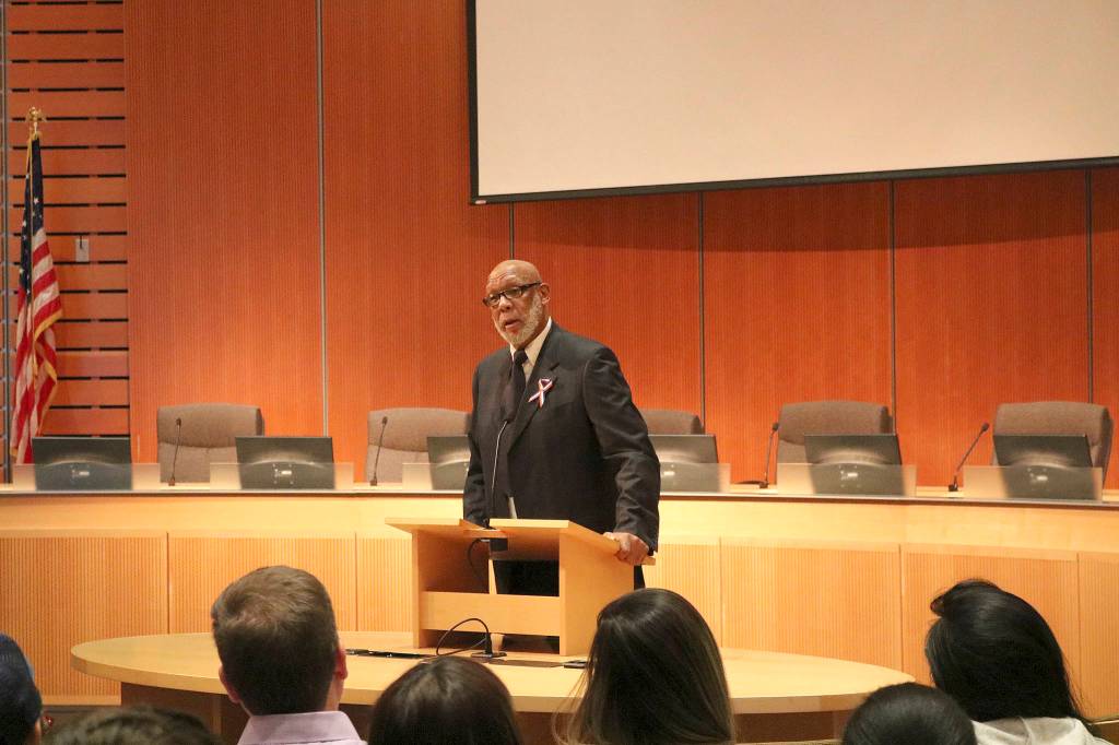 An MLK event was hosted at the City Hall on Jan. 17. John Carlos, an Olympic track star, delivered an address to listeners. Stephanie Quiroz/staff photo