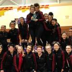 The Newport Knights girls gymnastics team won a district championship on Feb. 15 in Factoria. The Knights, who tallied 175.350 team points, edged out second-place Woodinville (173.300) by just 2.05 points. Photo courtesy of Stacy Nemcher-Rendon