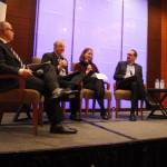 Kailan Manandic/Staff photo                                 From left: Ed Barry, Tolling Division director for WSDOT; Kim Henry, I-405/SR 167 Project director for WSDOT; Amy Carlson, BDA board member; Paul Cornish, Bus Rapid Transit director for Sound Transit; and Bernard van de Kamp, East Corridor development director for Sound Transit, discuss various questions around transit projects along the I-405 corridor.