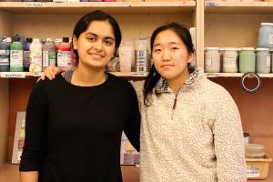 Newport High School juniors, Isha Sangani and Julia Park, were selected for Bellevue Arts Museums 20 Under 20 art exhibit. Madison Miller/staff photo