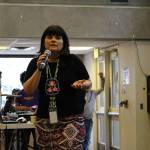 Native American Education Coordinator, Mary Wilber, tells students why its important for them to share their story. Madison Miller / staff photo