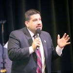 Burien Mayor Jimmy Matta gives a keynote speech about his experience with racial and economic discrimination. Evan Pappas/Staff Photo