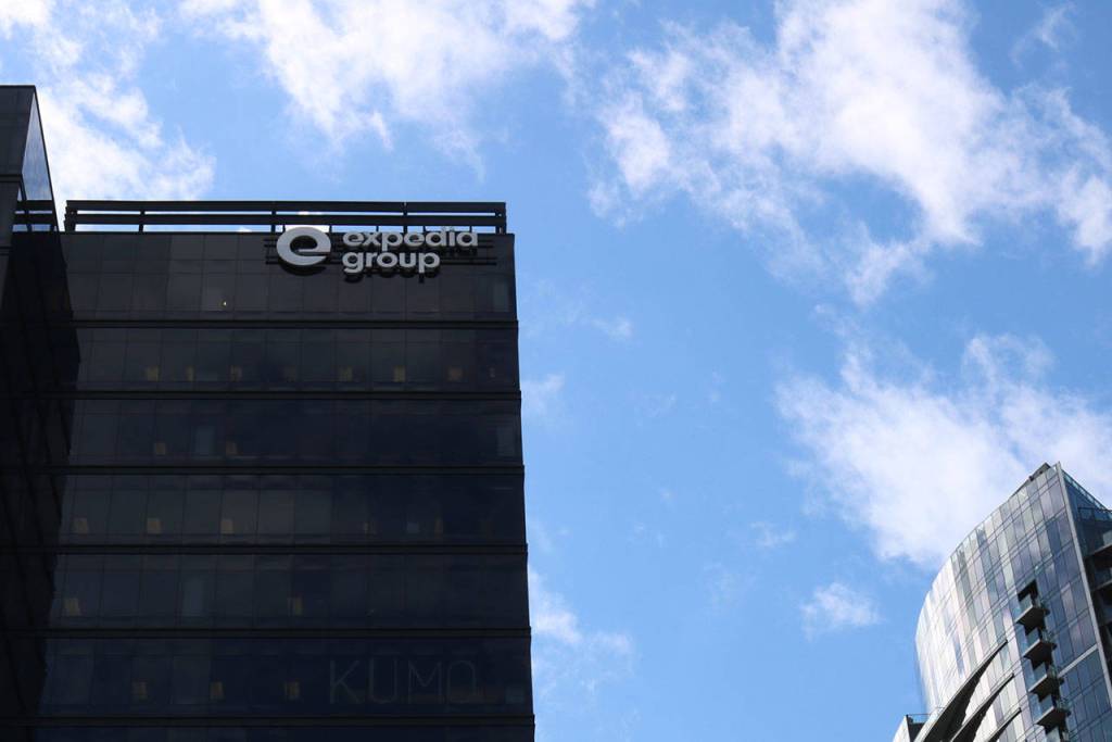 Kailan Manandic / staff photo                                Amazon recently announced it will move its Seattle-based worldwide operations team to Bellevue by 2023. The company plans to occupy an office tower, pictured here, currently occupied by Expedia starting in 2020.