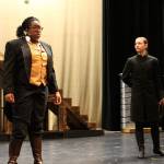 Franny Anunobi (Jean ValJean) and Sarah Dalyey (Javert) rehearse for Forest Ridges upcoming production of Les Miserables. Madison Miller / staff photo
