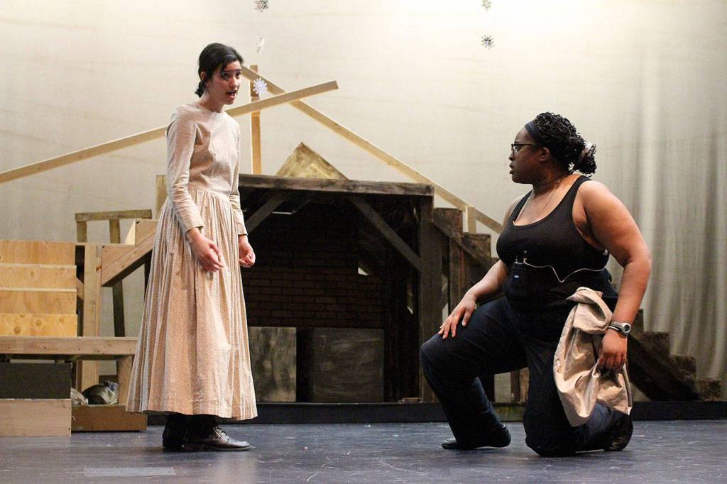 Katherine Wijenaike Bogle and Franny Franny Anunobi rehearse for Forest Ridges upcoming production of Les Miserables. Madison Miller / staff photo